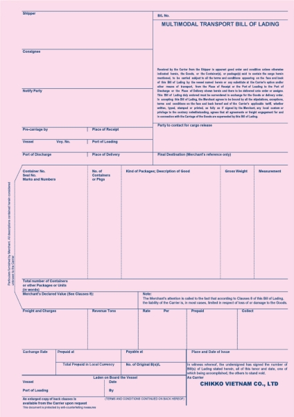 In bill of lading